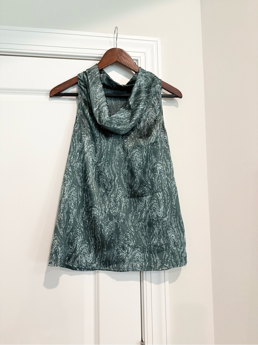 The Limited Green Swirl Cowl Neck Sleeveless Top